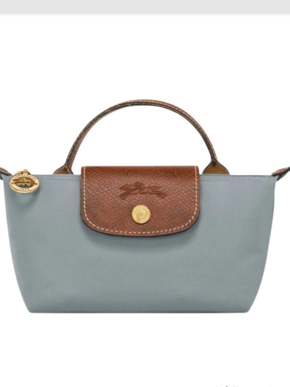 NWT Longchamp Le Pliage Original Pouch With Handle Steel Grey Blue Mini Bag